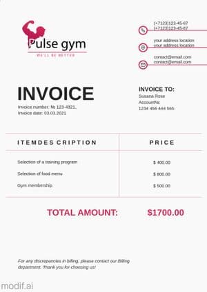 Personal trainer invoice