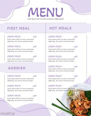 Menu Template In Lilac Color