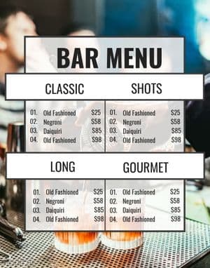 Bar Menu Template Design 