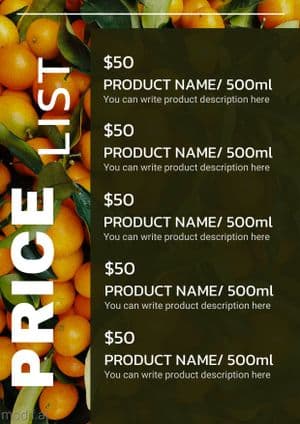 A4 Price List Menu Template