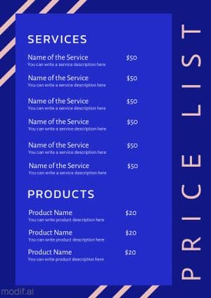 Blue Price List Template